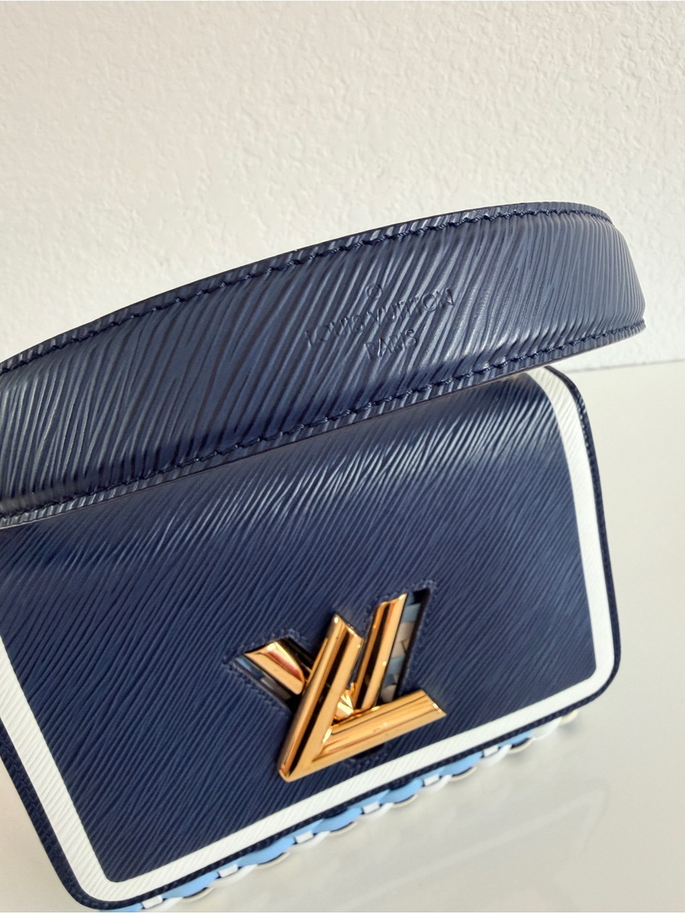 Louis Vuitton Navy and White Epi Twist Small Top Handle Bag with Gold Hardware - Picture 7 of 14